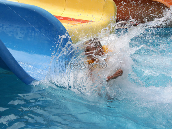 Boy falling in water pool