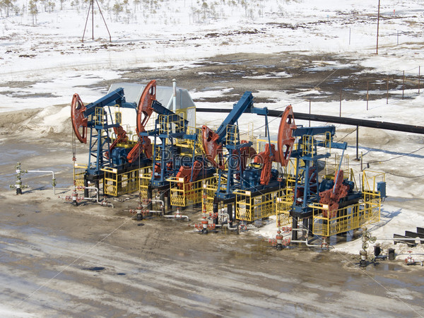 Oil pumps in West Siberia. Oil industry equipment
