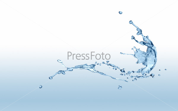 Abstract blue splashing water isolated on gradient background, stock photo