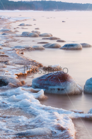 Stones in sea, winter time