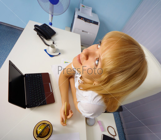 Comic portrait of a young woman - office worker
