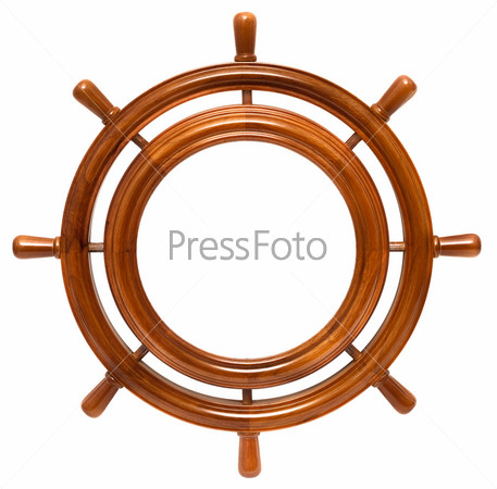Wooden round frame in helm isolated on white background