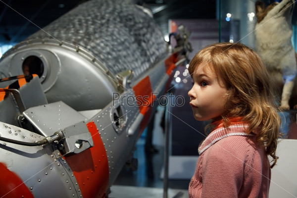 MOSCOW, RUSSIA - NOVEMBER 8: In an astronautics museum acquaint children with historyNovember 8, 2009 in Moscow, Russia.