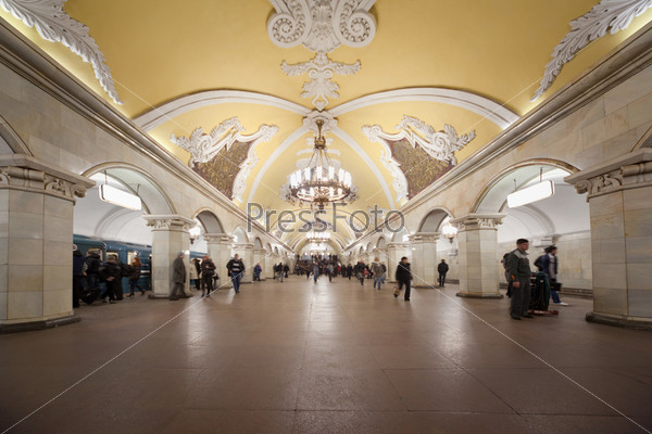 Moscow - March 23: Metro station Komsomolskaya with on Ma