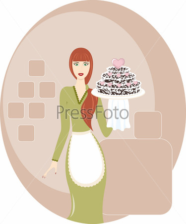 girl or woman with cake