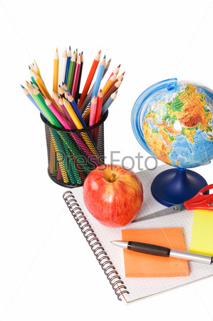 The globe with pencils isolated on a white background
