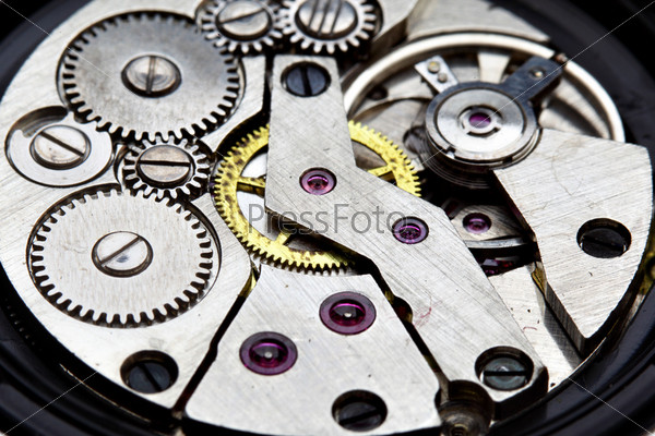 Clockwork of wristwatch super close up
