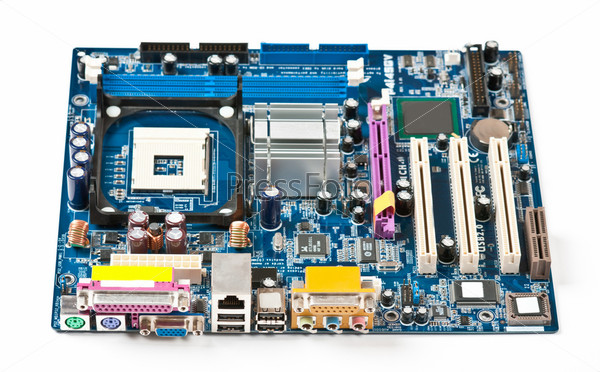 Computer motherboard isolated on white background. With soft shadow
