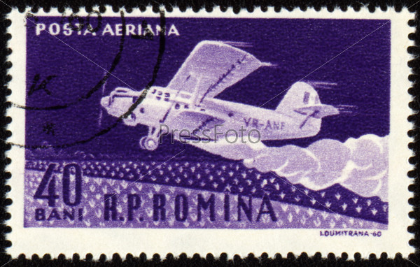 ROMANIA - CIRCA 1960: A stamp printed in Romania shows climb of old airplane AN-2, circa 1960