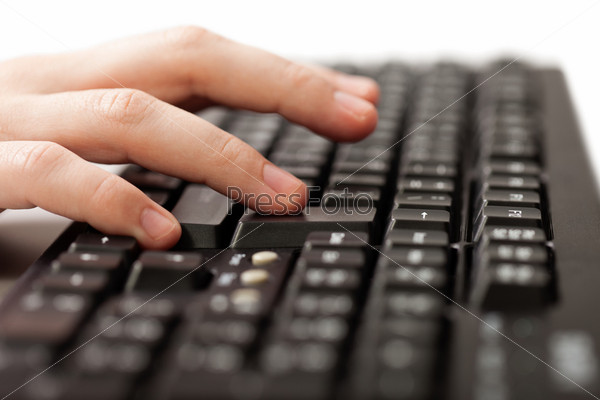 Business human hand working pc computer keyboard