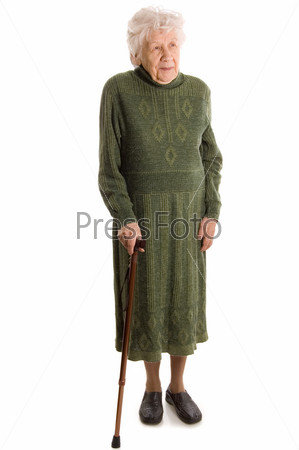 The elderly woman isolated on white