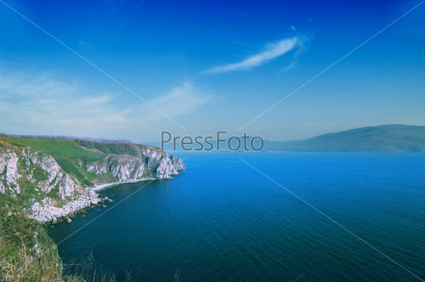 view from mountain on japan sea in russia