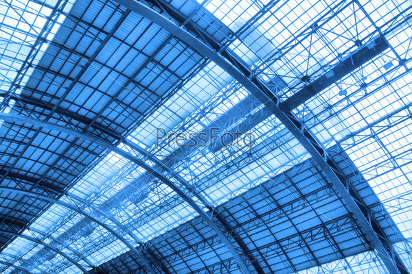 Roof of industrial building noned in blue color
