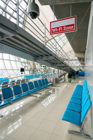 Wi-fi zone in lounge of Suvarnabhumi airport, Bangkok, Thailand, stock photo