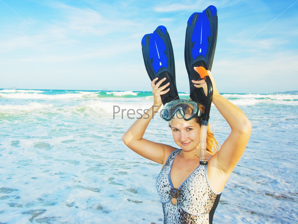 Funny woman with snorkel