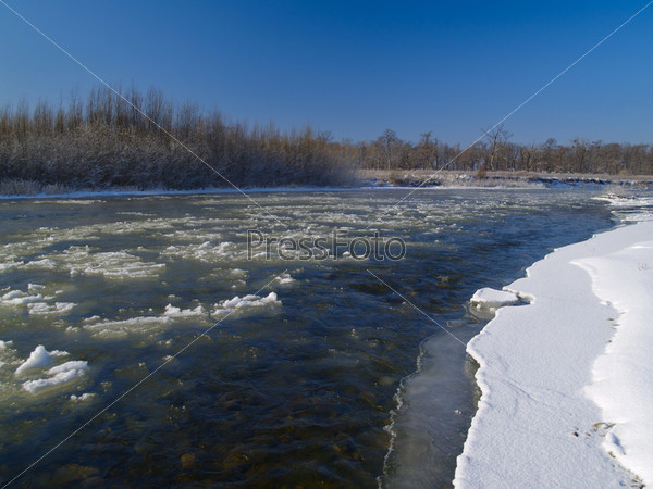 Ice on the river in beginning of winter, stock photo