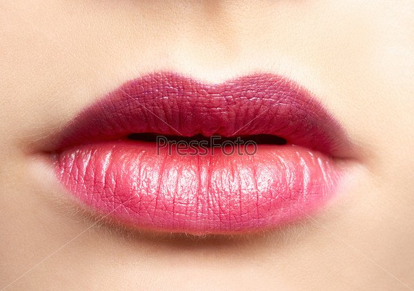 close-up portrait of beautiful woman lips make up