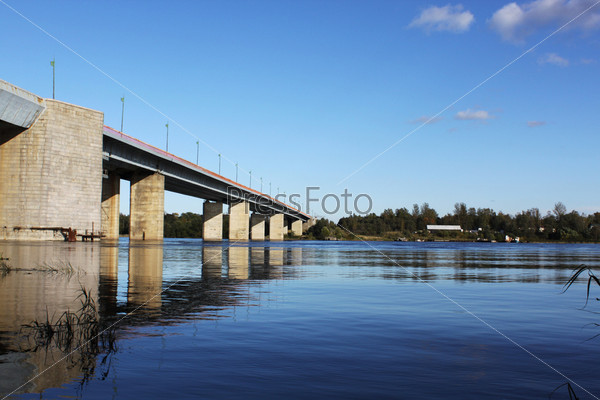 The bridge through the Neva river, an automobile line, stock photo