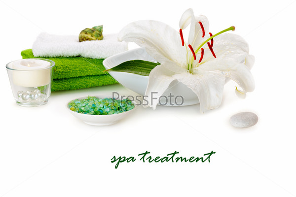 spa with white lily on white background