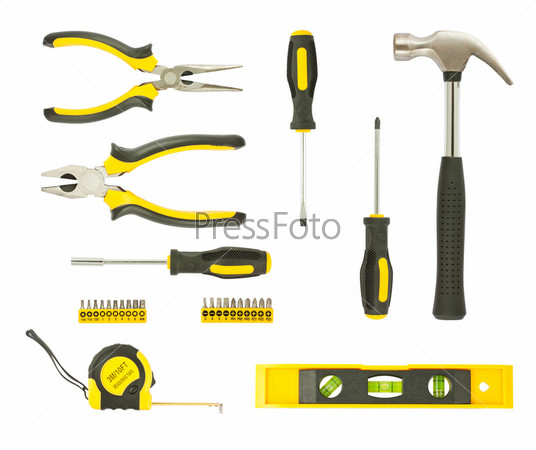 set of different tools isolated on white background