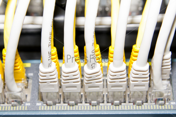 Yellow and white network cables