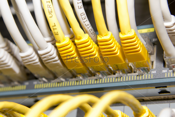 Yellow and white network cables