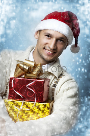 Man with two christmas gift boxes