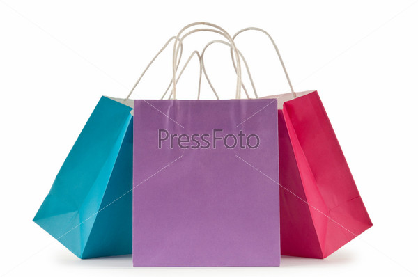 Colourful paper shopping bags isolated on white, stock photo