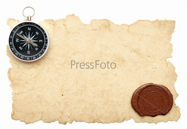 seal wax and compass on old paper background