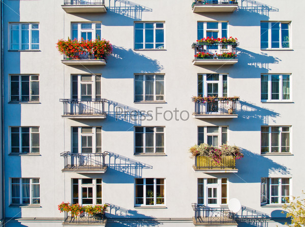 Wall of modern apartment building, stock photo