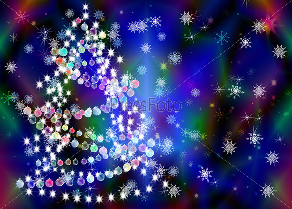New Year\'s celebratory fur-tree with a garland on a bright abstract background