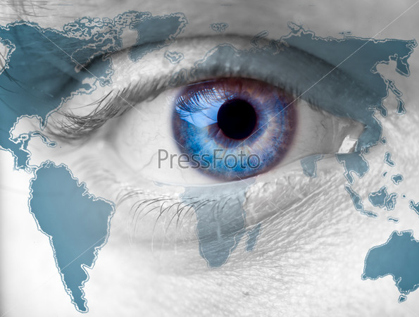 Close up Man\'s blue Eye on the world