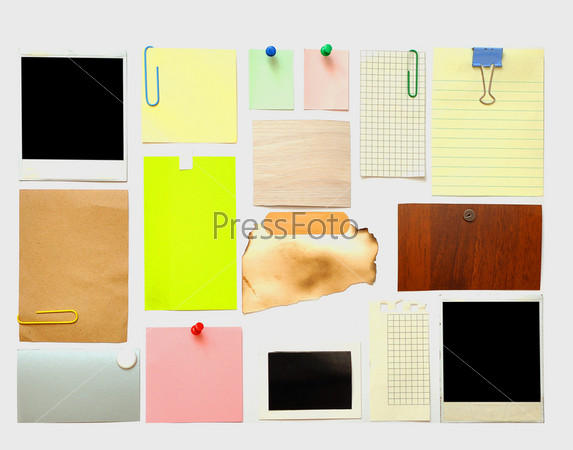 collection of various note papers on white