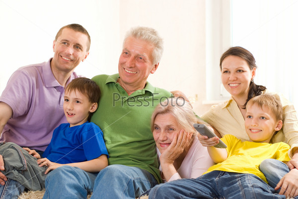 portrait of a happy family of six people