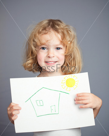 Drawn sun and house