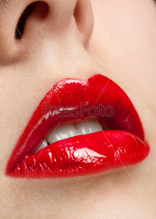 Red woman lips close-up