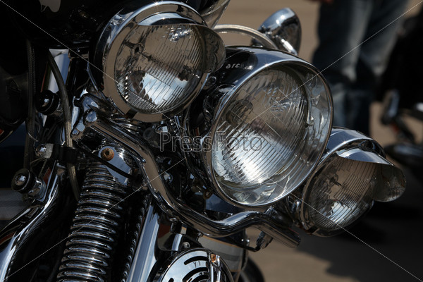 chrome, lights, classic motorcycle, close-up of the diagonal