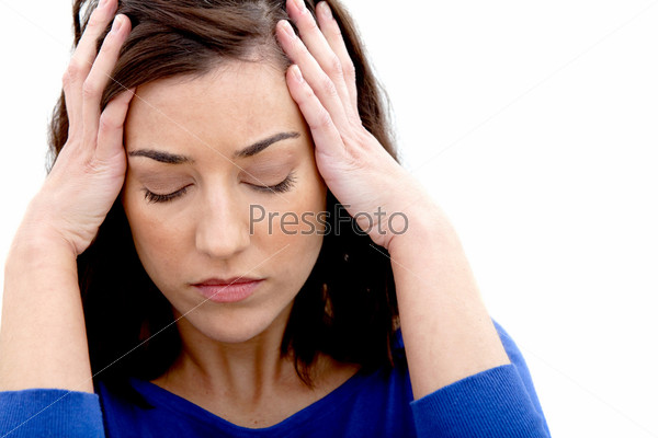 Worried woman portrait isolated over a white background