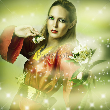 Fashion fantasy portrait of magic woman