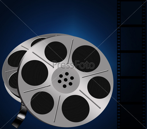Two Film reels and film stripe background
