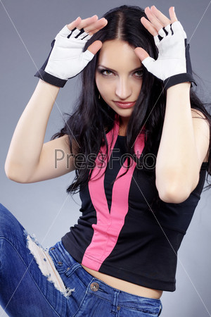 Portrait of young beautiful boxer woman