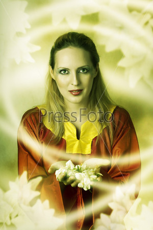 Young woman elf or witch making magic. Fantasy portrait