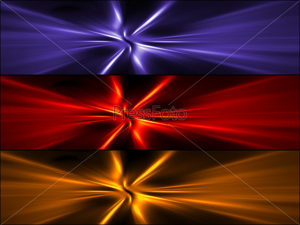 Abstract banners set of colorful rays. High resolution 3D image