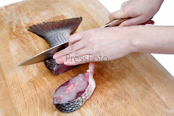 Cutting fish (isolated)