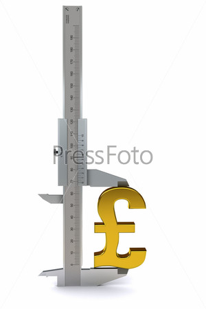 Caliper measures the golden pound sign. 3D rendering