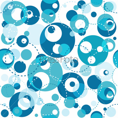 Abstract seamless white pattern with translucent blue and dotted balls