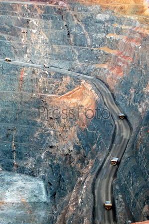 Mining trucks at the gold mine