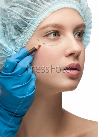 Female face before plastic surgery operation