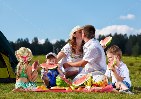 Family picnic in park