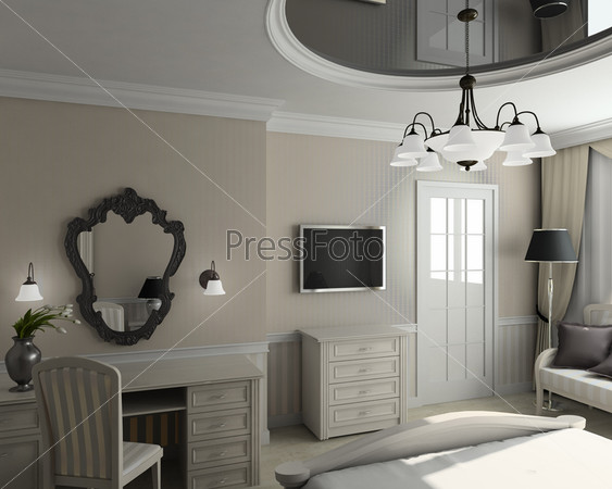 3D render classic interior of bedroom
